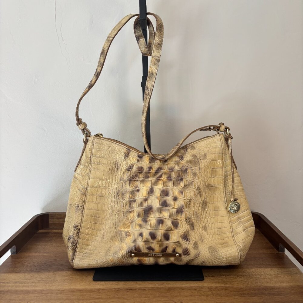 Brahmin Gold Melbourne Croc Embossed Leather Adjustable Shoulder Bag - Picture 4 of 10